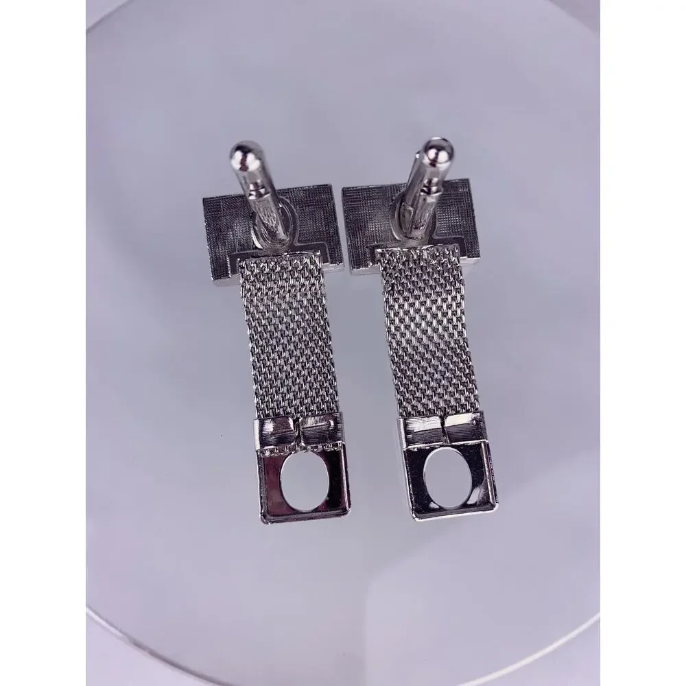 Abstract Comic Book Bubble Mesh Wrap Cufflinks Blue Silver Tone Hickok VTG O1